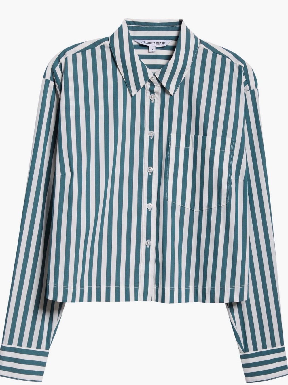 Veronica Beard Maia Shirt Women's Sz. 2 Pine & White Button Up Relaxed Cropped